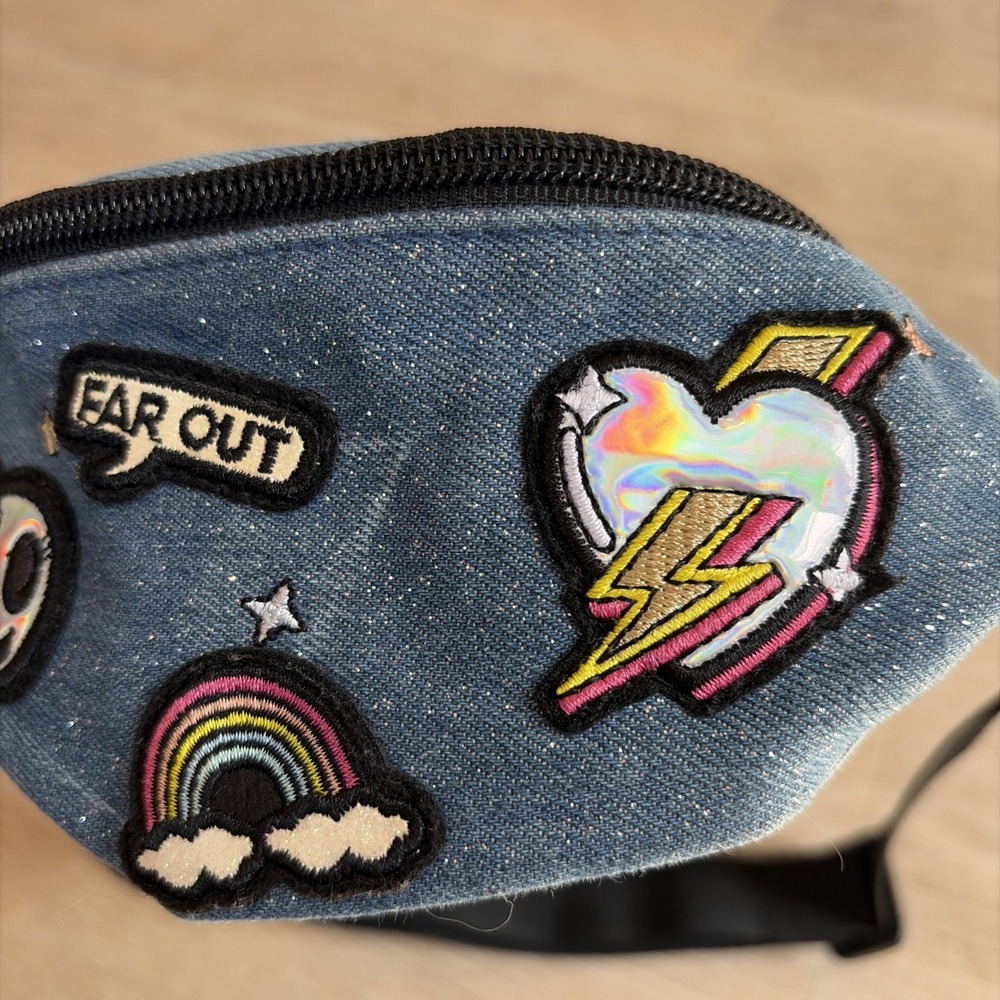 Y2K Denim Fanny Pack Alien Rainbow Waist Bag Festival Kawaii Belt Bag Patches - Picture 5 of 12